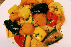 cooked vegetable in seasoned tomatoe sauce