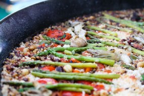 Wild mushroom, asparagus and hazelnut paella