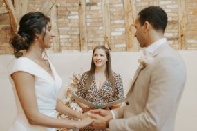 Wedding Ceremony at Bassmead Manor Barns. Photo credit: Ellen Sear