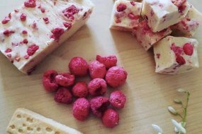 Our delicious White Chocolate & Rasberry Crunch Fudge