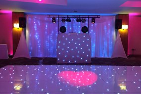 Gold Package set-up at Ramada Plaza, Southport. Please note: Backdrop and dance floor supplied by venue.