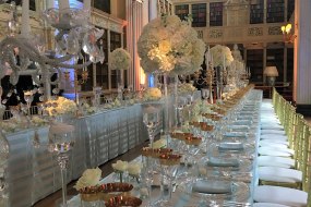 An elegant wedding breakfast setting at Blenheim Palace, Oxford.