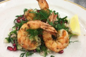 pomegranate, dill, prawns