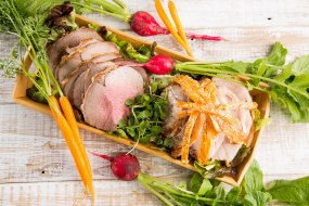 Sharing Board of North Acomb Farm Beef and Pork with extra crackling