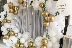 Bridal shower Balloon ring display with curtain backdrop