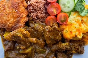 Curry goat and fry chicken 