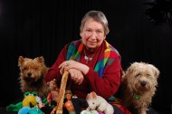 Tintagel Storyteller with StoryBasket and Cairn Terriers