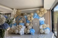 Dreamy christening set up with our sail boards and organic balloon display 