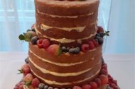 3 Tier Naked Wedding Cake decorated with Fresh Fruit