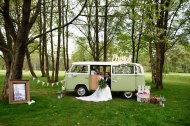 Campervan photobooth in pastel green and cream