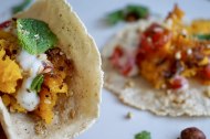 Smashing Pumpkin Tacos - roasted pumpkin, hazelnut dukkah, mint yoghurt, tomato salsa