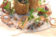 wild mushroom & spinach spring roll, cauliflower puree, crispy onions