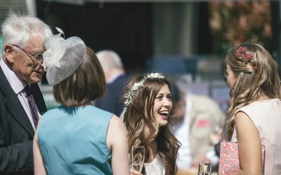 A very happy bride at a country wedding