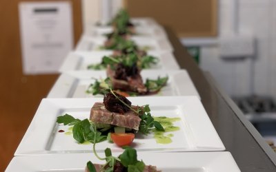 Smoked ham pressed terrine with beetroot puree