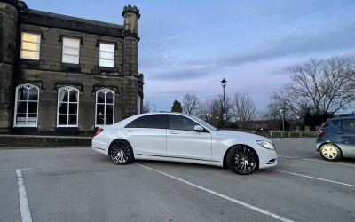 pearlescent white Mercedes S class