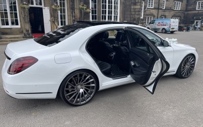 pearlescent white Mercedes S class