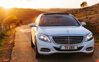 pearlescent white Mercedes S class