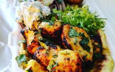 Tandoori chicken homemade naan bread freshly made salad's