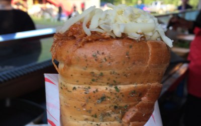 Herb bread cone filled with bbq pork & mozzarella cheese