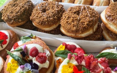 Variety of donuts at a market event