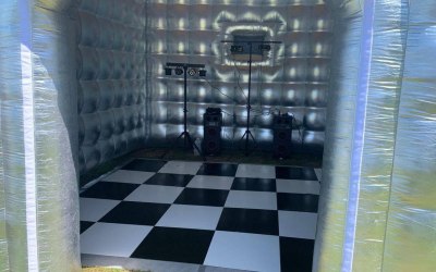 inside silver cube with flooring