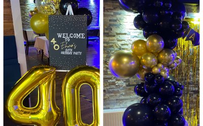 40th birthday black and gold decor 