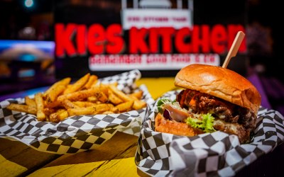 A Double Chicken Burger with Dusted Fries