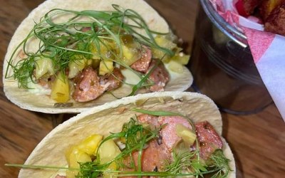 Tuna tacos with jalapeno and pinapple salsa