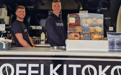 Michael and Denis (Coffi Kitoko) trading at Weston-Supermare Beach Race