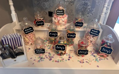 Jars with hanging blackboard labels