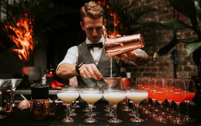 Alex making wedding cocktails in LDN