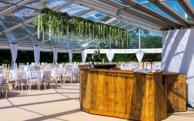 Wedding marquee with clear roofs