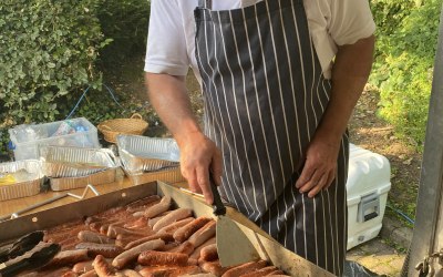 Homemade pork sausages for a corporate event