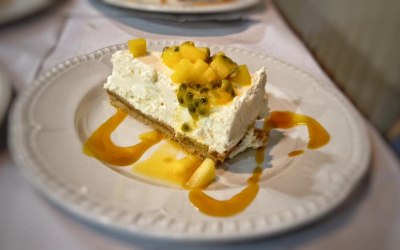 Mango and passion fruit cheesecake