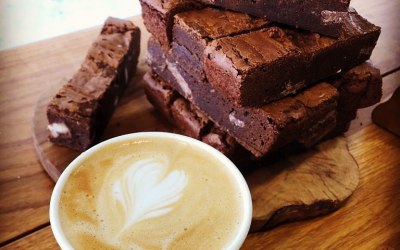 Delicious coffee & naughty, homemade Chocolate Orange brownies!