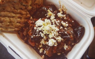 Baked aubergine imam with feta cheese