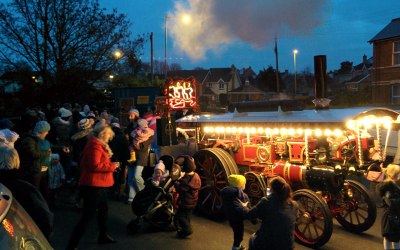 A PA system and technical crew for a "Santa Tour" event