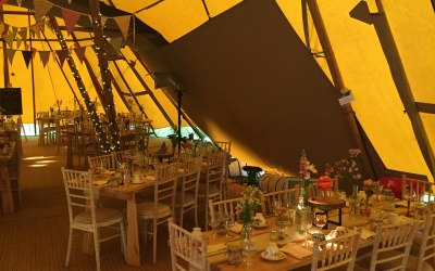 Vintage crockery in a Tipi