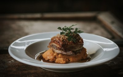 Pork Belly on Sweet Potato Mash 