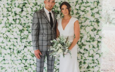 White Rose and Foliage Flower Wall Floral Backdrop