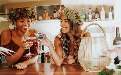 Bride and Bridesmaid enjoying the bar