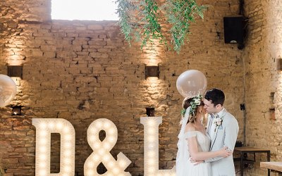 Light Up Letters at Cripps Barn, Cotswolds: https://www.aislehireit.co.uk/letter-lights-illuminated-initials