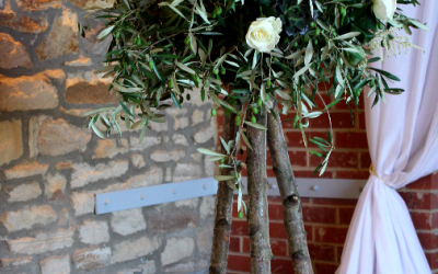 Rustic Wooden Centrepiece with Florals and Foliage at Northside Farm