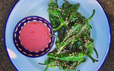 Padron Peppers with Chipotle Sesame Sauce