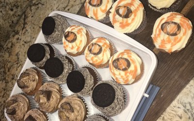 A selection of cupcakes made - Oreo, Cream Egg, Cadbury Caramel and Rocky Road.