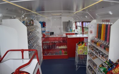 Inside the top deck of our London bus.