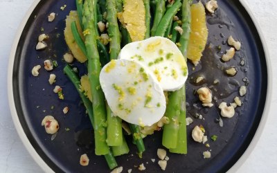 Mozzarella, hazelnut, asparagus, and citrus salad