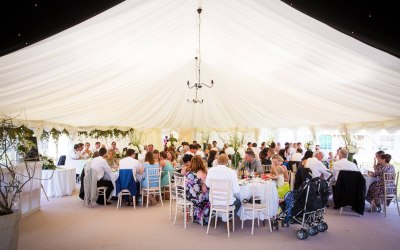 Starlight roof lining over the black and white dance floor