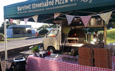 Wood-fired pizza at a music festival in North Somerset