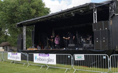 Mobile trailer stage fully erected 